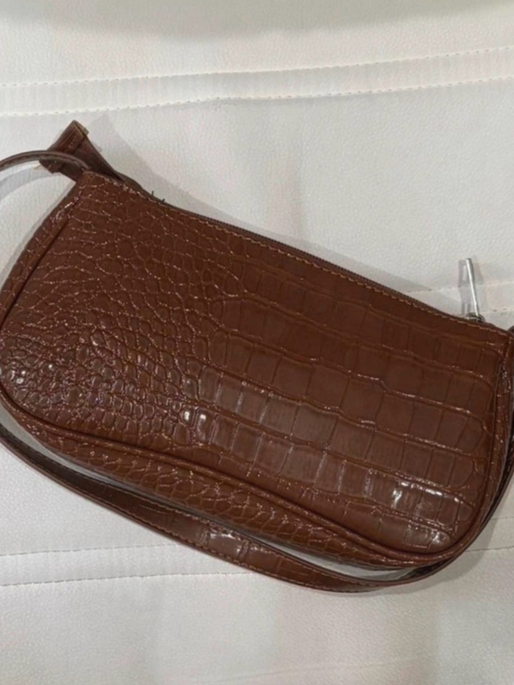 SHEIN Brown Croc-Embossed Shoulder Bag
